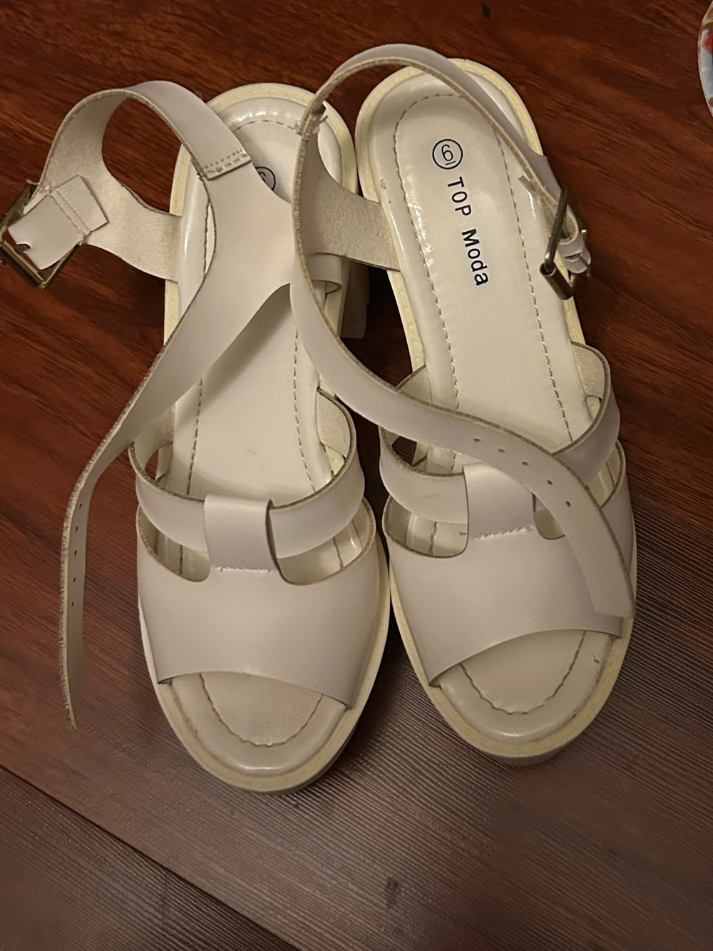 TOP Moda Cream Strappy Platform Sandals